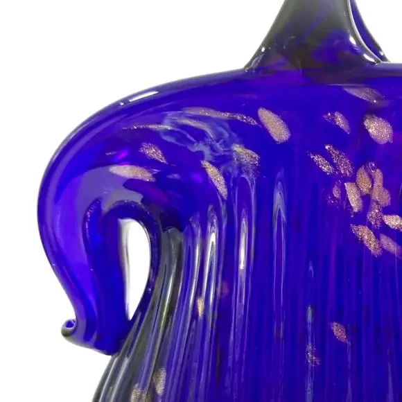 Cobalt art glass gold specks heavy unusual vase